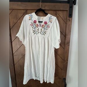 100% Cotton White Tunic Dress with Embroidery